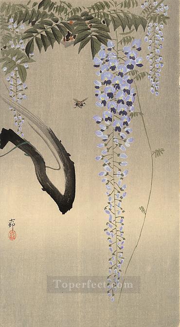 wisteria and bee Ohara Koson floral decoration Oil Paintings